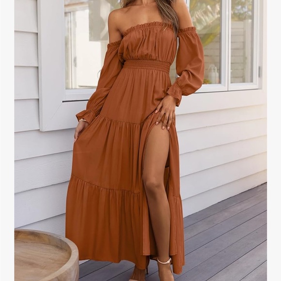 Zesica Sleeve Smocked High Waist Side Split Flowy A Line Tiered Long Maxi Dress - Picture 1 of 4